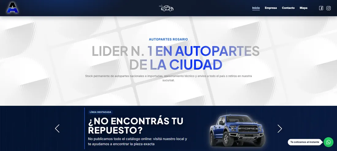 Landing de Autopartes Rosario hecha por SyncFlow